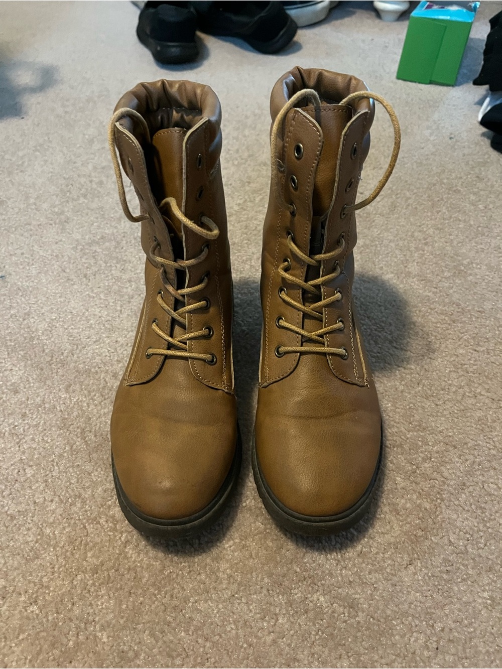 Wanted Brown Lace-Up Heeled Combat Boots